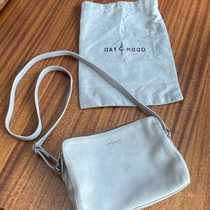 Gray leather crossbody purse